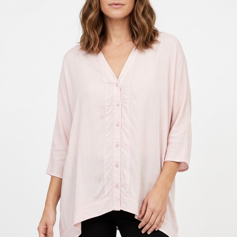 SoFiA Made in Italy V-Neck Collared 3/4 Tunic Top Women See Measurements